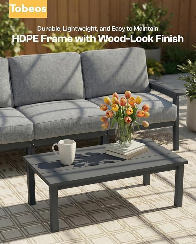 HDPE Patio Furniture Set 10 Seats, Outdoor Couch with Washable Thick Gray Cushions & Coffe Table & Side Table, Outdoor Sectional Furniture for Backyard, Deck, Lawn, Porch (Gray Frame)