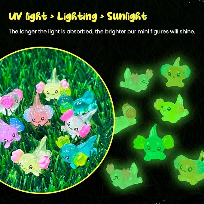 FEXIA 30pcs Mini Resin Axolotl Figurine Mini Resin Animals to Hide Tiny Small Figures Glow in the Dark Luminous Charm Ornament for DIY Craft Garden Landscape Dollhouse Potted Plants Decorations