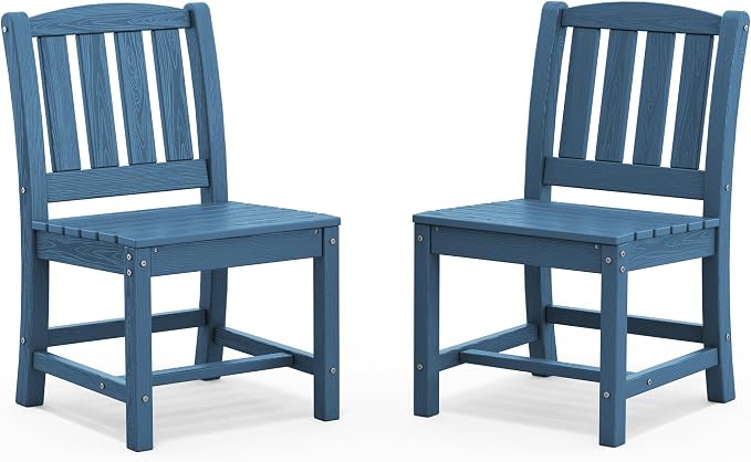 SERWALL Outdoor Dining Chairs Set of 2, Blue | All-Weather HDPE Patio Armless Chairs Suitable for Outdoor Dining Table