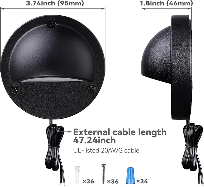 LEONLITE 12-Pack 5CCT 3.74inch Low Voltage LED Deck Lights, Black | 180LM, 12-24V AC/DC, CRI90, UL Listed, Die-cast Aluminum Housing, Frosted Glass Lens, 1800K/2700K/3000K/4000K/5000K