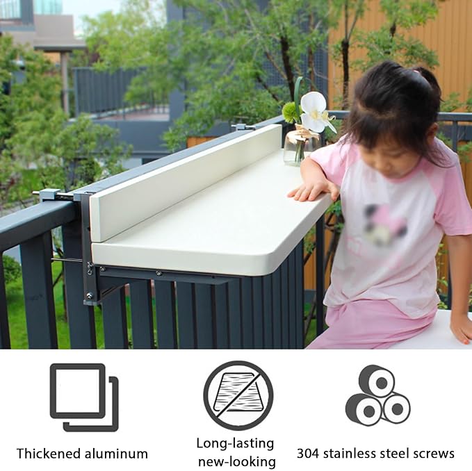 Outdoor Side Tables Rail Hanging Outdoor Folding Balcony Shelf 32 40in Folding Deck Table 5 Height Adjustable Space Saving Floating Better Bench for Patio Indoor Garden(Black,31.5x15.7in)
