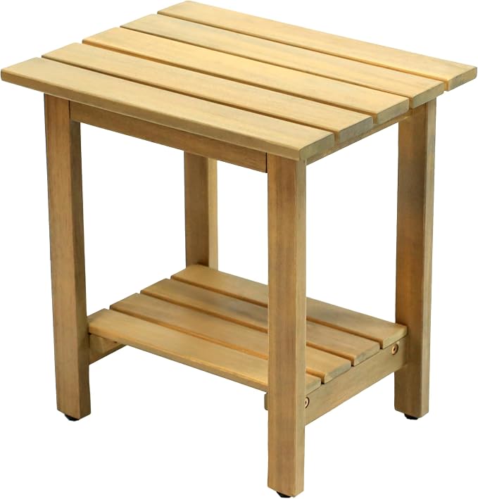 JONATHAN Y Kellie 16" Modern Light Teak Acacia Wood Outdoor Side Table with 2-Tier Storage, Weather-Resistant Rectangular Slatted End Table for Patio, Garden, Deck, and Porch END6001T