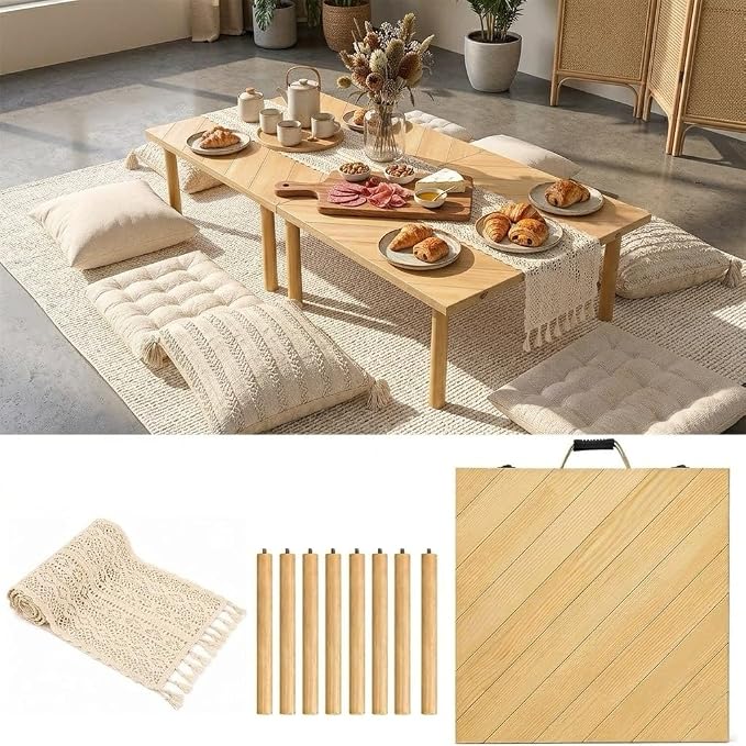 Folding Wood Picnic Table, Natural Pine, Portable with Carry Handle, Outdoor Dining