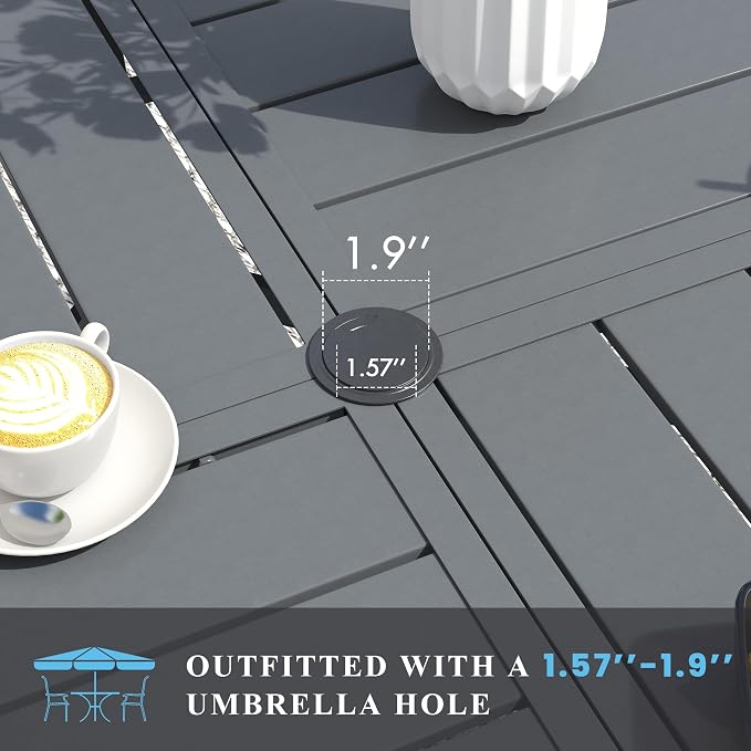 VICLLAX 60" Round Patio Table with Umbrella Hole, All Weather Metal Outdoor Dining Table for 8, Outside Table for Lawn Garden, Grey