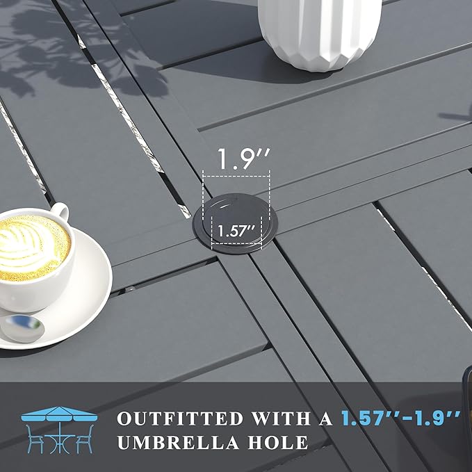 VICLLAX 7 Pieces Patio Dining Set for 6, 47.1" Round Outdoor Table and Chairs (4 Patio Fixed Chairs and 2 Swivel Chairs) for Deck Garden, Dark Grey