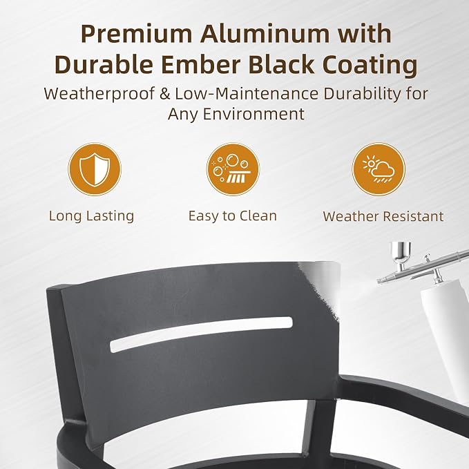 5-Piece Outdoor Patio Dining Table Set, Modern Faux Marble Stone Dining Table with 4 Sunbrella Chairs, Aluminum Frame and Umbrella Hole, Durable & Weather/Heat-Resistant