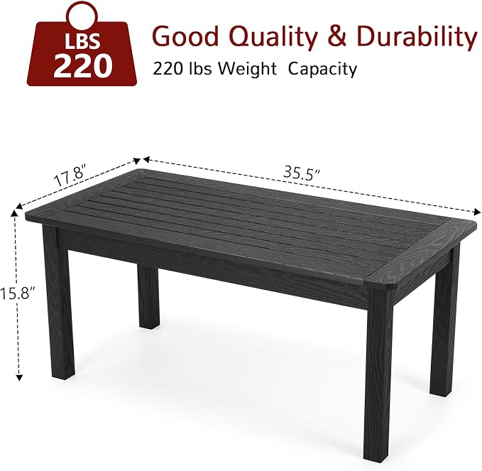 Stoog Outdoor Coffee Table, All-Weather Poly Lumber Patio Side Table, Rectangle End Table for Backyard, Porch, Garden, Balcony & Deck, Black