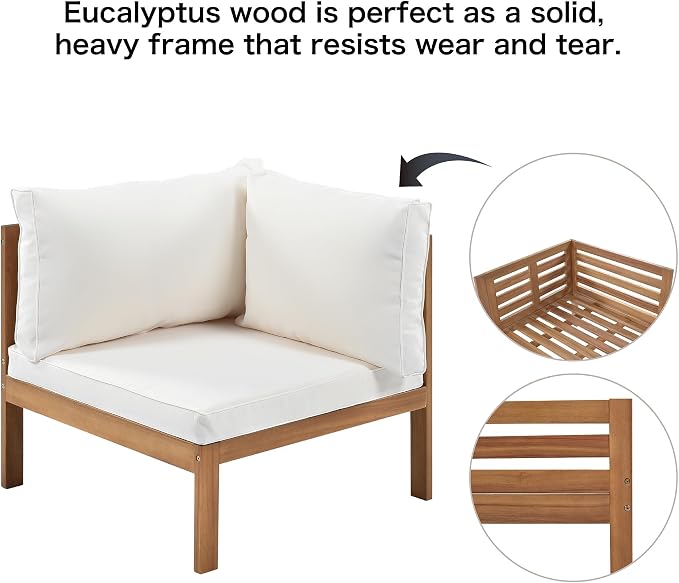 Merax 4-Piece Outdoor Sectional Furniture Set, All-Weather Acacia Wood Patio Sofa with Washable Cushions, Water-Resistant and UV Protected Conversation Set for Backyard, Poolside, Garden, Beige
