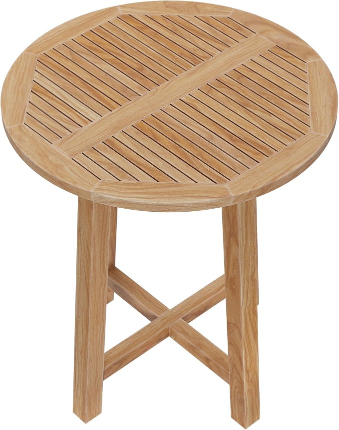 Modway Wellspring Outdoor Round Teak Wood Bar Table in Natural