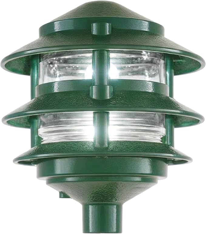 Greenfield Made in the USA Weatherproof Line-Voltage (120V) LED Outdoor Pathway Light – 3-Tier Permanent Outside Light for Walkway, Driveway & Landscaping – Professional Grade – Green