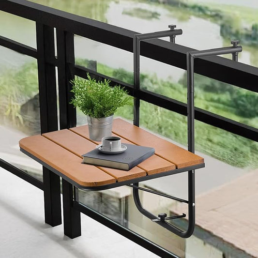 VEVOR Balcony Hanging Table, 23 x 16 inch, Outdoor Balcony Bar Table for Railings, 4-Level Adjustable, Fit Railing from 1" to 5.5", Serving Table for Patio & Deck