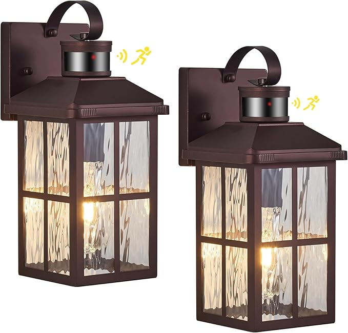 2 Pack Motion Sensor Porch Light Dusk to Dawn Outdoor Wall Light | Exterior Lighting Fixtures Modern Outside Wall Mount Coach Lamp for House Garage Patio Front Door(Bronze)