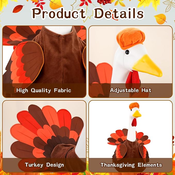Thanksgiving Goose Outfit Turkey Goose Costume for Outdoor Garden Decor | for 23''H Plastic/Cement Statues, Patio Lawn Yard Decorations