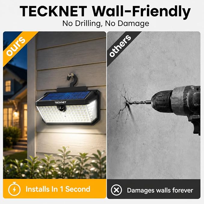TECKNET 546 LED Motion Sensor Outdoor Lights with Remote Control Hook 2Pack | 7500LM Solar Lights Outdoor with 2200mAh & IP66 Waterproof, 300° Angle & 3 Modes, Solar Lights for Patio Fence Garage