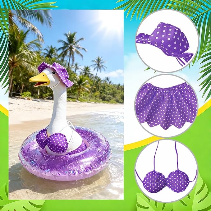 Hawaiian Porch Goose Outfits with Hat Sunglasses & Swim Ring, Summer Bikini Goose Outfit Clothes Costume Fits 23" Cement Geese Statue, Summer Garden Lawn Patio Yard Outdoor Decor (Summer style-Purple)