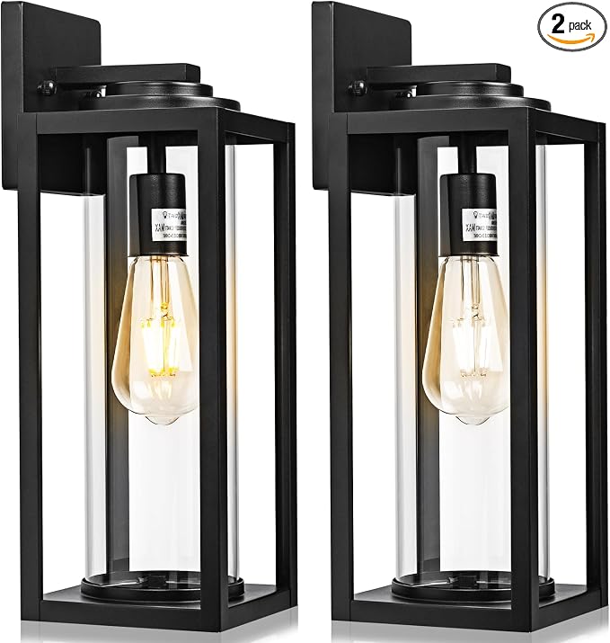 FILIYANO Large Outdoor Wall Lights, 20 Inch,Modern Exterior Fixtures,2 Pack | Anti-Rust, Waterproof, Black Exterior Lantern with Clear Glass, Farmhouse Wall Lighting Sconces for Garage, Porch, Front Door