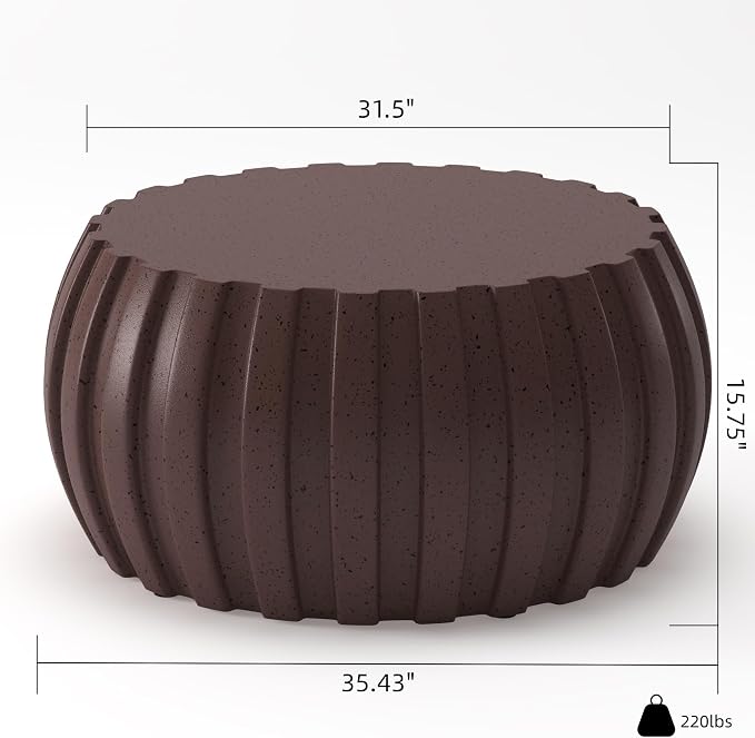 35.43" Round Outdoor Coffee Table - Waterproof MgO Cement Design, Durable Indoor & Outdoor Round Coffee Table for Patio, Garden, Living Room
