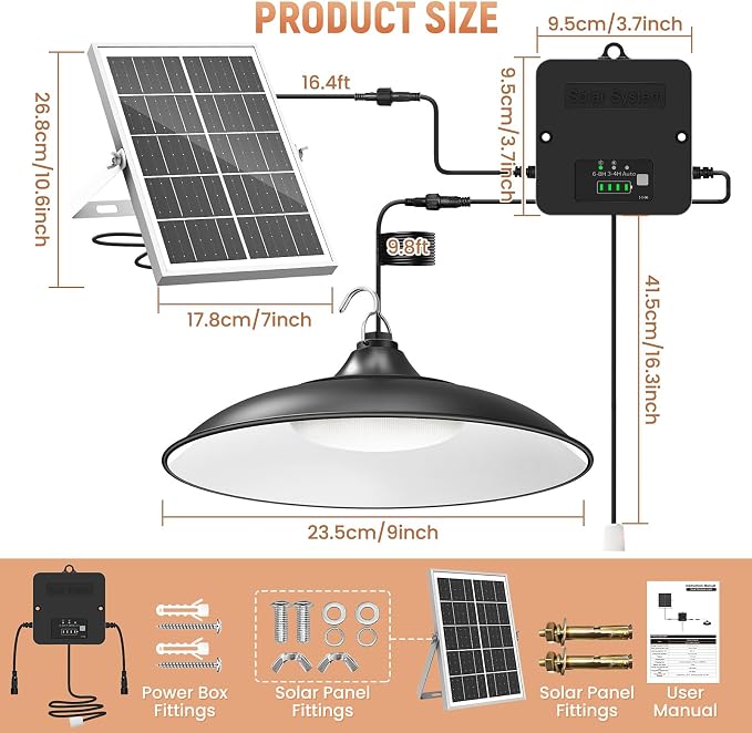 Solar Shed Light Indoor Outdoor with Pull String, 2000LM Daytime Available | Cool White, 3 Lighting Modes Pendant Light, Dusk to Dawn, Solar Lights Indoor, IP65 Waterproof for Barn, Gazebo, Shop, Garage