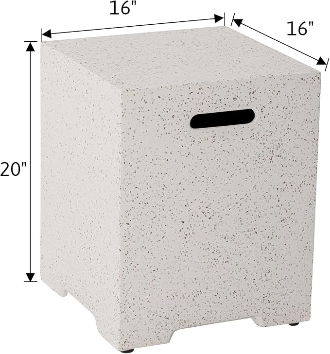 COSIEST Outdoor Terrazzo Hideaway Tank Table for Gas Fire Pits, Hides Standard 20lb 16-inch Propane Tank Cover w Side Handles