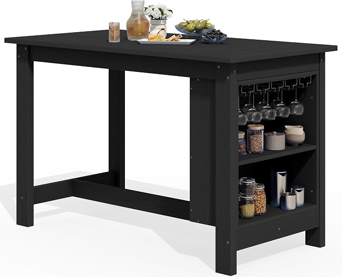 SERWALL Outdoor Bar Table, All Weather HDPE 36" Counter Height Dining Table with Storage and Wine Rack for Patio, Garden, Backyard, Balcony, Poolside, Black
