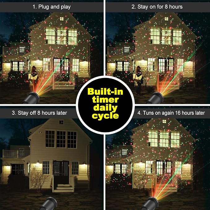 Christmas Laser Light Projector Outdoor, 2 Pack | Red and Green Star Laser Lights with Timer for Outdoor Decorations, Waterproof Landscape Lighting for Christmas and Holidays