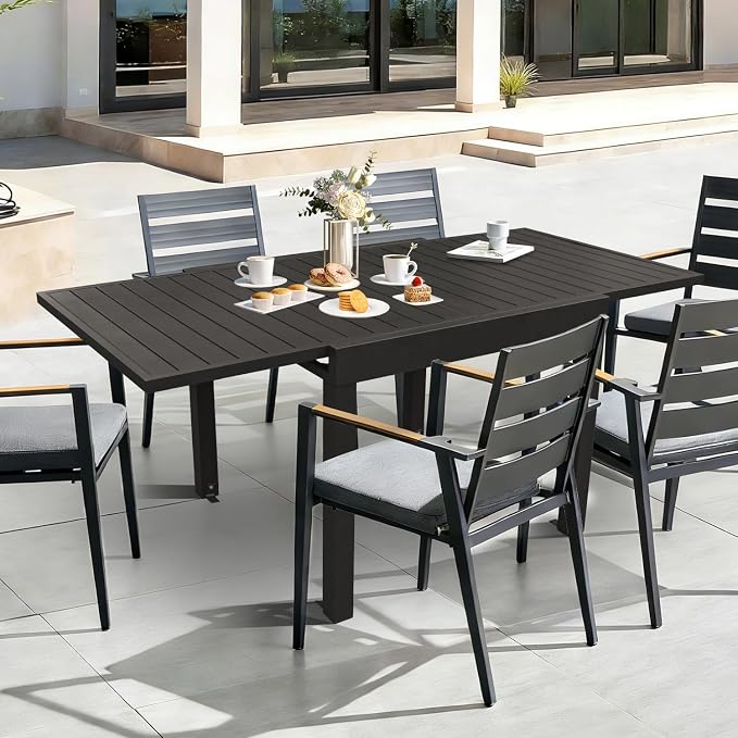 Domi Expandable Outdoor Dining Table for 4-6, Aluminum Patio Dining Table 35'' -70'', Rectangular Extendable Dining Table for Garden, Backyard, Porch