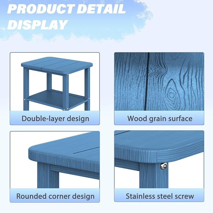 Ayge 17.7" Double Outdoor Side Table, Rectangular HDPE Adirondack End Table for Patio, Lawn, Pool, Garden, Backyard，Navy