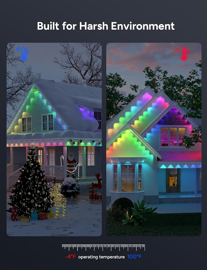 Permanent Outdoor Lights, 150ft with 90 LEDs Smart RGB, 68+ Scene Modes IP66 Waterproof, Alexa/Google Assistant Compatible Holiday Lighting for Christmas Halloween Patio Decor