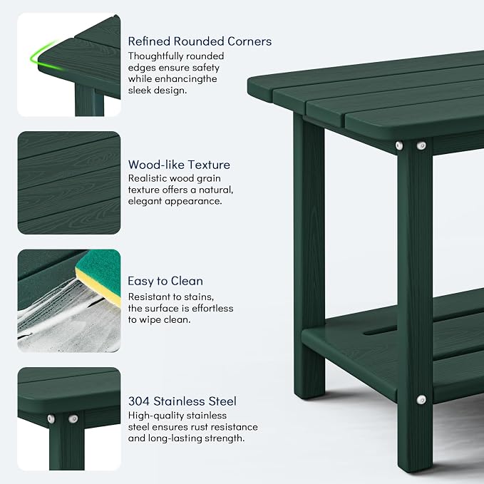 nevilywood 2-Tier End Table, Outdoor Adirondack Side Tables, Whether resisted HDPE, Wood Texture - Poolside, Patio,Lawn & Green
