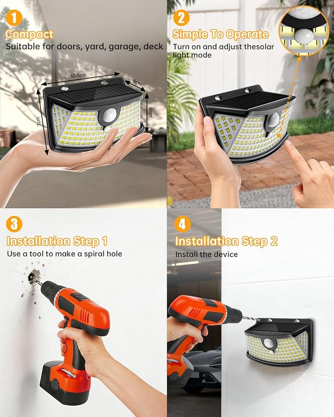 Aootek Solar Motion Sensor Lights Outdoor 120 LEDs, Black, 4 Pack | Lights Reflector, 270° Wide Angle, IP65 Waterproof, Step Lights For Front Door, Yard, Garage, Deck
