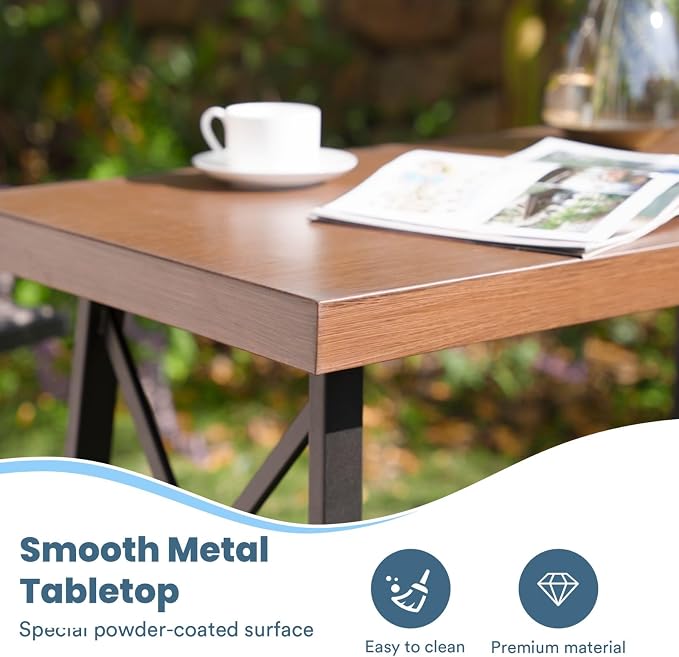 DIFY 40.5” Outdoor Bar Table, Patio Bar Height Pub Table, Long Narrow Bar Table with Sturdy Metal Frame for Bistro, Balcony and Garden, Walnut