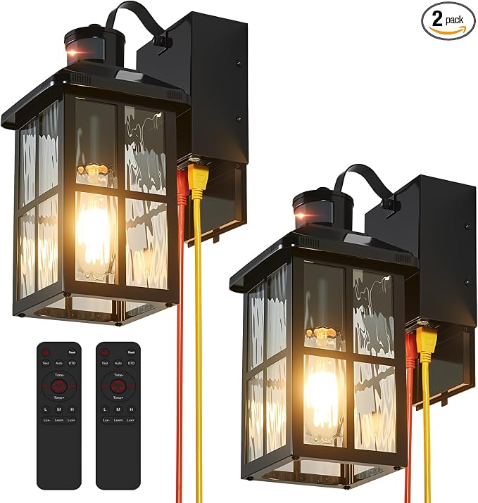 Porch Lights with GFCI Outlet with Remote | Dusk to Dawn Motion Sensor Outdoor Light, Upgraded 4 Lighting Modes Exterior Fixture Outside Lights for House Patio Garage