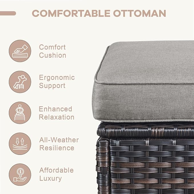 Swivel Patio Chairs Sofa Set of 6-6" Thick Cushion - Wicker Outdoor Swivel Rocker Patio Chair,Sofa/Side Table, High Back Comfortable Outdoor Glider Chairs - Brown Wicker Grey Cushions