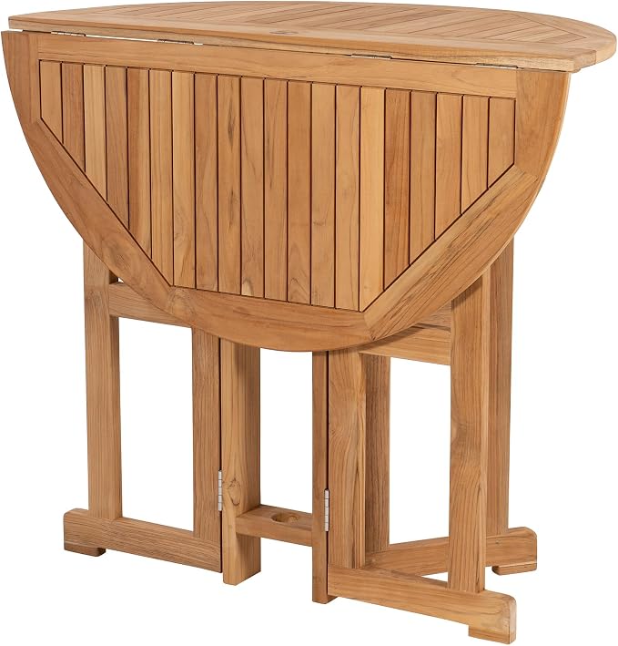 Royal Teak Collection Drop Leaf Bar Table, 45-Inch Folding Outdoor Round Table, Space-Saving, Bar Height, Balcony, Garden or Patio Wooden Teak Outdoor Furniture (BTDL45)