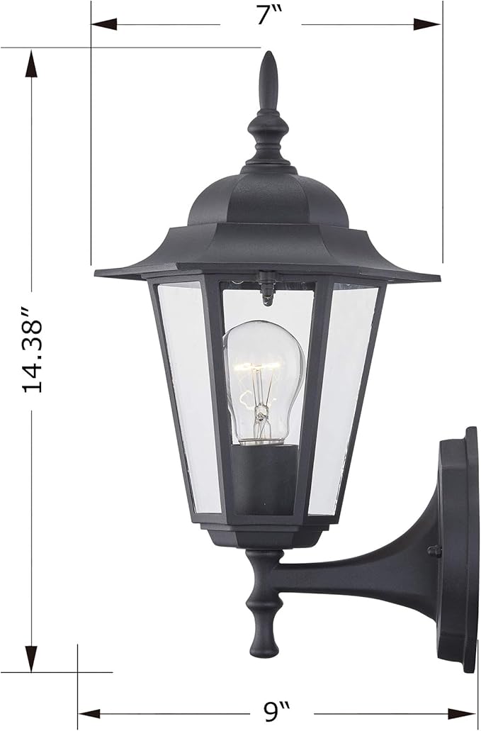 WISBEAM Outdoor Wall Lantern, Black Wall Sconce for House Porch Lighting Fixture, E26 Base 60W Max, Metal Housing Plus Glass, Wet Location Rated, ETL Qualified, Bulbs not Included