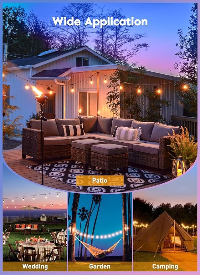 Outdoor String Lights, 157FT 50 Bulbs Shatterproof Patio Lights with Remote | IP65 Waterproof Dimmable Hanging Connectable LED Outdoor Lights for Backyard, Bistro, Porch, Deck, Balcony