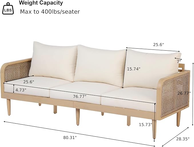 Christopher Knight Home Edward 4 Piece Patio Furniture Set with 3-Seater Sofa, Club Chairs And Coffee Table, 5 Seater Outdoor Acacia Wood Conversation Set, Patio Sofa Set, Light Teak+Light Brown+Cream