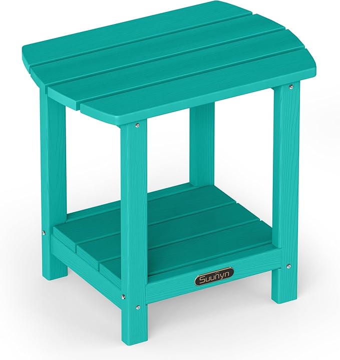 Outdoor Side Table, HDPE Small Outdoor Table, Adirondack Side Tables, Outside End Tables for Patio, Porch, Deck, Pool, Weather Resistant (Lake Blue)