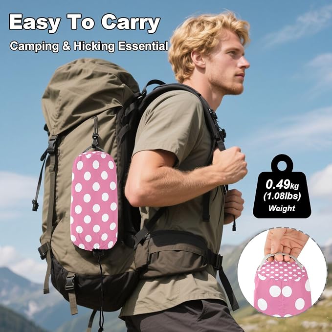 Pink Polka Dots Camping Hammock, Portable Lightweight Single Hammock with Tree Straps and Aluminum Carabiners, 114" x 54" Travel Hammock for Hiking Backpacking Beach