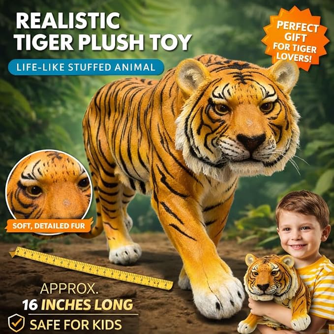 33" Large Tiger Garden Statue, Orange with Black Stripes | Fierce Walking Tiger Sculpture, For Outdoor Patio & Pool Area, Hand-Painted