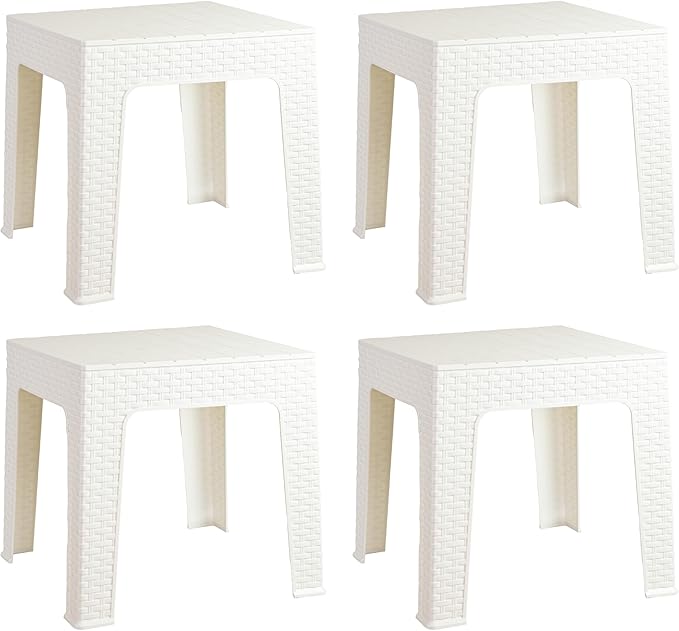 Sunnydaze Adirondack Small Outdoor Side Table for Balcony Essentials - Plastic Square End Table for Outside Patio - Set of 4 - White