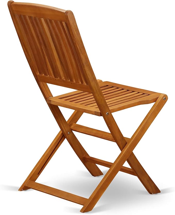 East West Furniture MNCM3CWNA 3 Piece Patio Bistro Sets Wood Folding Table Set Contains a Round Outdoor Acacia Wood Coffee Table and 2 Folding Side Chairs, 30x30 Inch, Natural Oil