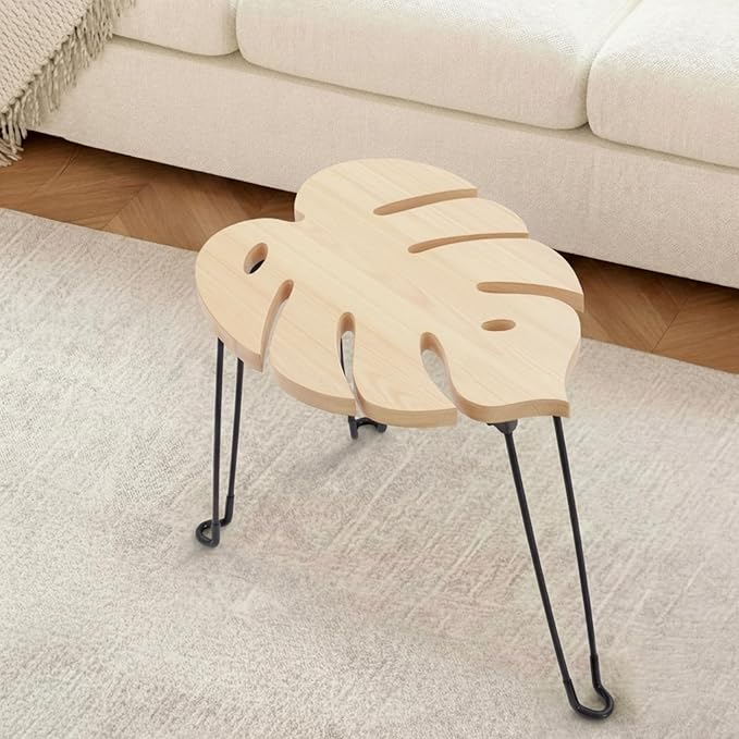 Gerrii Monstera Leaf Side Tables 15.8" h Wood & Metal Patio Table for Indoor Outdoor Use Plant Stand Small End Table Folding Stool for Living Room Bedroom Apartment Balcony Yard Picnic, Camping