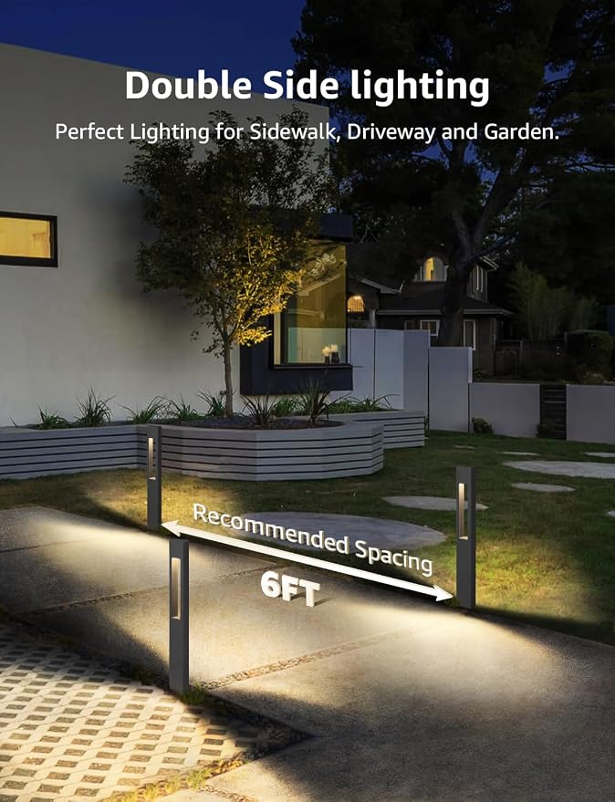 SUNVIE 3W LED Low Voltage Landscape Pathway Lights 3000K Black, 4 Pack | IP65 Waterproof, Modern Design, Anti-Glare, 12-24V AC/DC, Aluminum, Outdoor Landscape Lighting for Walkway, with Connectors