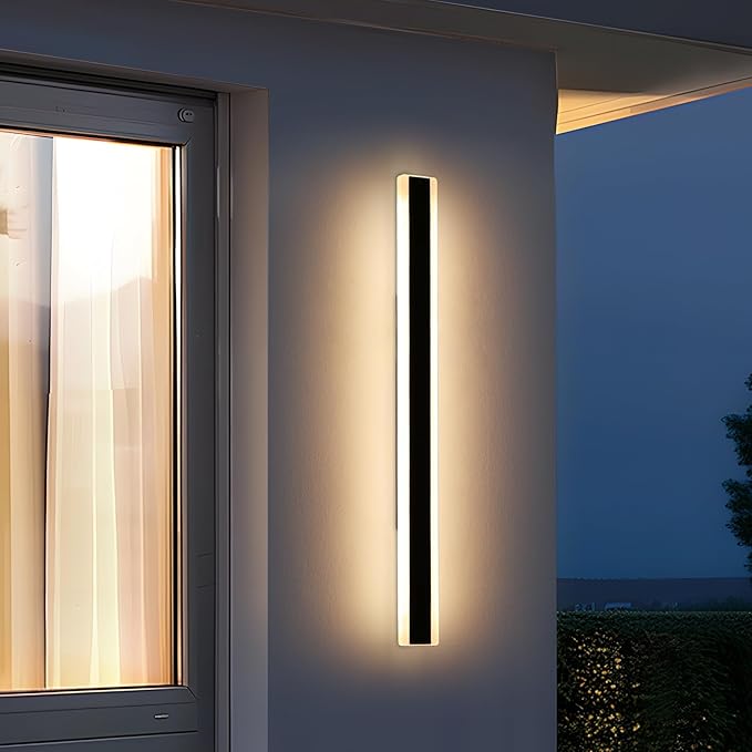 57inch Modern Long Outdoor Wall Lights, 3000K-6000K Dimmable Linear Wall Sconce, IP65 Waterproof, Black Exterior Lighting Fixture for House, Patio, Garden, Yard, House with Remote Control