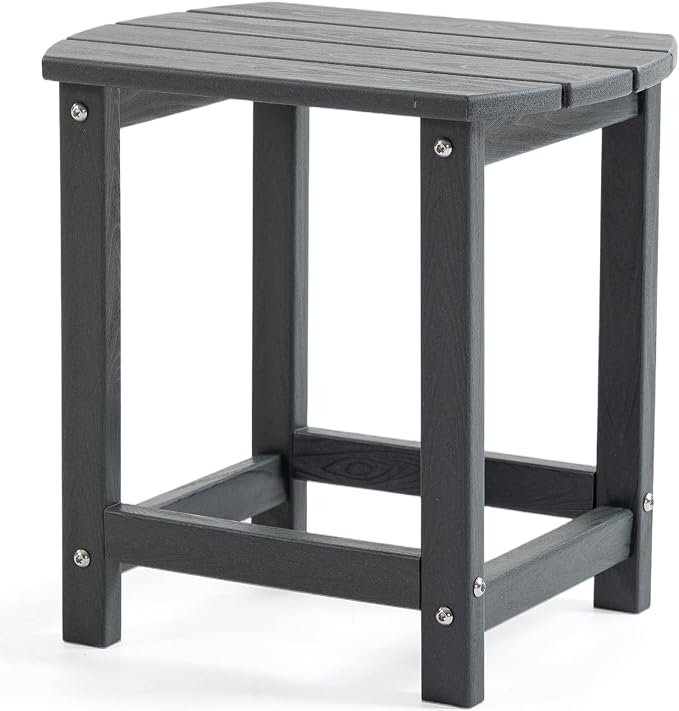 HDPE Patio Side End Table, Waterproof Outdoor Small Table for Patio, Garden, Poolside, Balcony, Deck, Porch, Backyard, Outdoor or Indoor Use, Grey