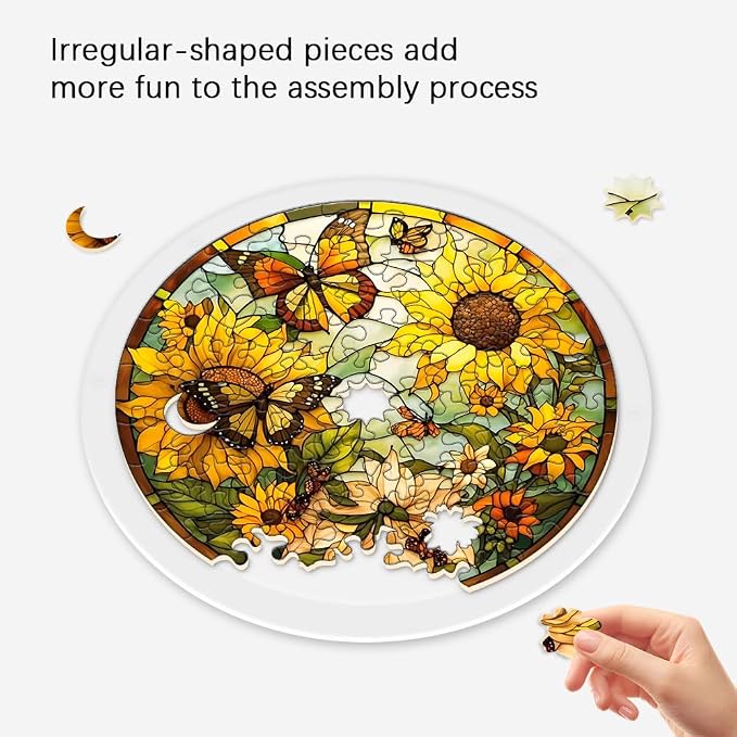 Acrylic Puzzle Suncatcher, Sunflower and Butterfly Stained Glass Window Hanging, Sun Catcher Puzzle Kit Home Decor, Creative Mothers Day and Birthdays Gifts for Mom, Wife, Sisters, 7.87 inch
