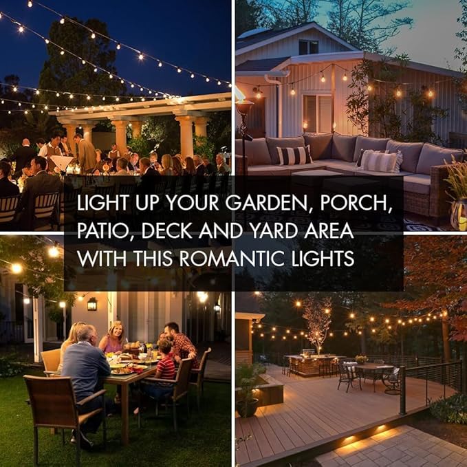 SUNTHIN Outdoor String Lights, 3 * 50FT(150FT Total) Patio Lights with 3 * 15 LED Shatterproof Bulbs for Outside, Backyard, Deck, Porch, Garden, Bistro, Cafe, Party