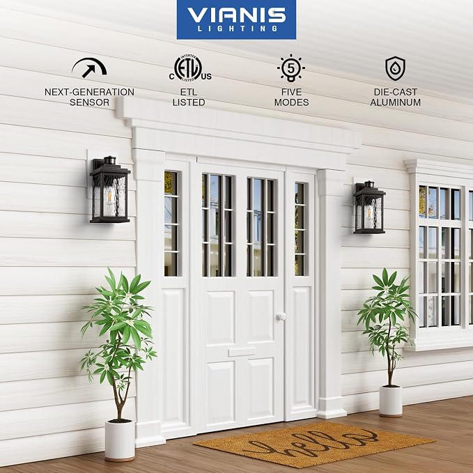 VIANIS Advanced Motion Sensor Light Outdoor, Large Bronze Exterior Lighting Fixtures, Easy-to-Install, Aluminum Waterproof Porch Lights Outdoor with Water Glass for Porch, Garden, Front Door