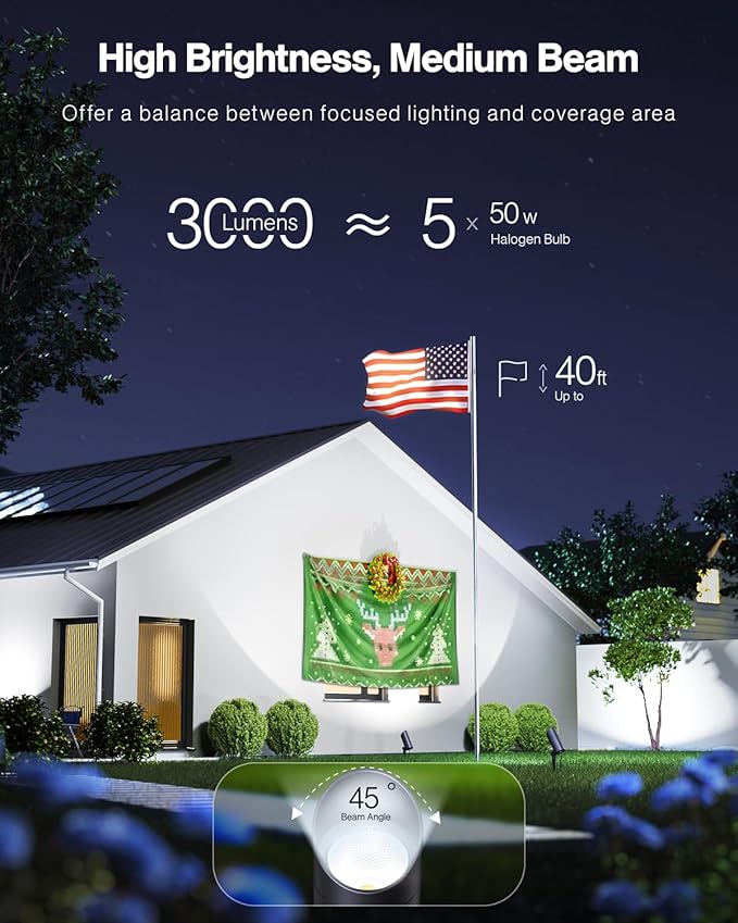 HIBOITEC 2 Pack 30W Outdoor LED Spotlight 120V 3000LM 5000K Spot Lights Waterproof Landscape Lighting for Flag Pole Tree Statue, 5.9 FT Cord with Plug